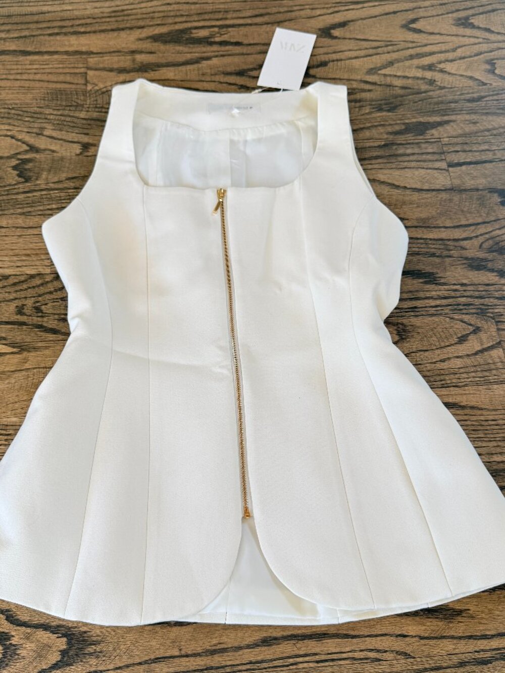 ZARA Sleeveless Modest Vest Jacket Zip Suit Wool Top White/Cream NWT $119